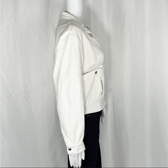 BlankNYC So Icy White Crepe Bomber Jacket SzXS Mesh Elastic Panel &Patch Pockets - Picture 9 of 16